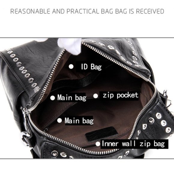 GAGACIA Fashion Women's Backpack Genuine Leather Personality Rivet Backpack